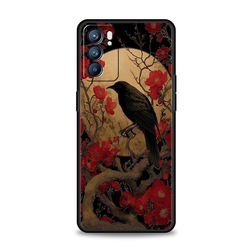 Black Raven Phone Case For Oppo A17 A31 A54 A57 A78 A79 A98 Find X5 X6 Reno 6 7 8 10 11 12 13 F Pro 5G Soft TPU Cover Fundas Bag