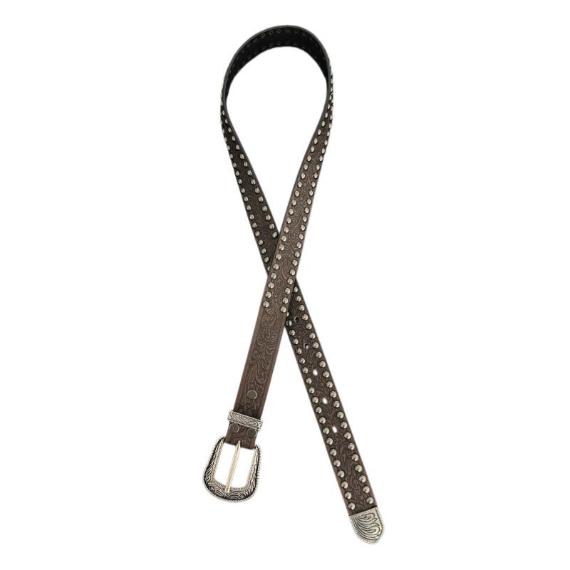 Carved Rivets Brown Belt Textured Vintage Belt Pants Wear Belt