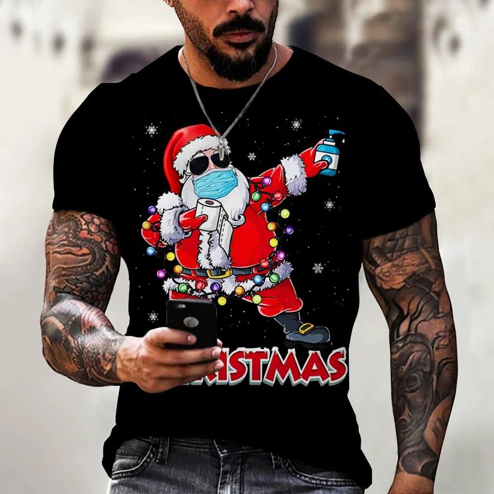 2023 Christmas Man 3d Print T-shirt New Men Short Sleeve Holiday Dress Crew Neck Top Tee Santa Claus Streetwear Fashion Cool T Shirts