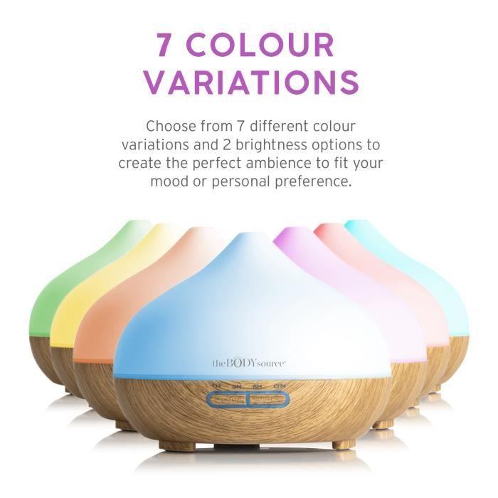 Diffuseur d'huiles essentielles &amp; humidificateur ultrasonique silencieux avec 7 led de couleurs - 300 ml the body source