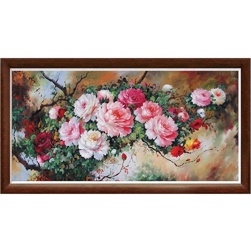 Genuine Mona Lisa Cross Stitch: Royal Peony Design, 37-Color Full Embroidery, Floral Brocade, No Outline