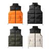 Men Cotton Waistcoat Stand Collar Sleeveless Patchwork Color Cotton Vest Coat with Pockets Elastic Drawstring Hem Zipper Placket Vest Outwear