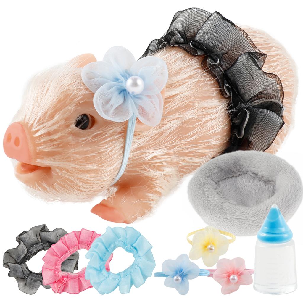 Mini Pig Doll Toys Soft Silicone Piggy Ornaments Lifelike Newborn Pig Doll Toys with Clothes Accessories Kids Christmas Gifts