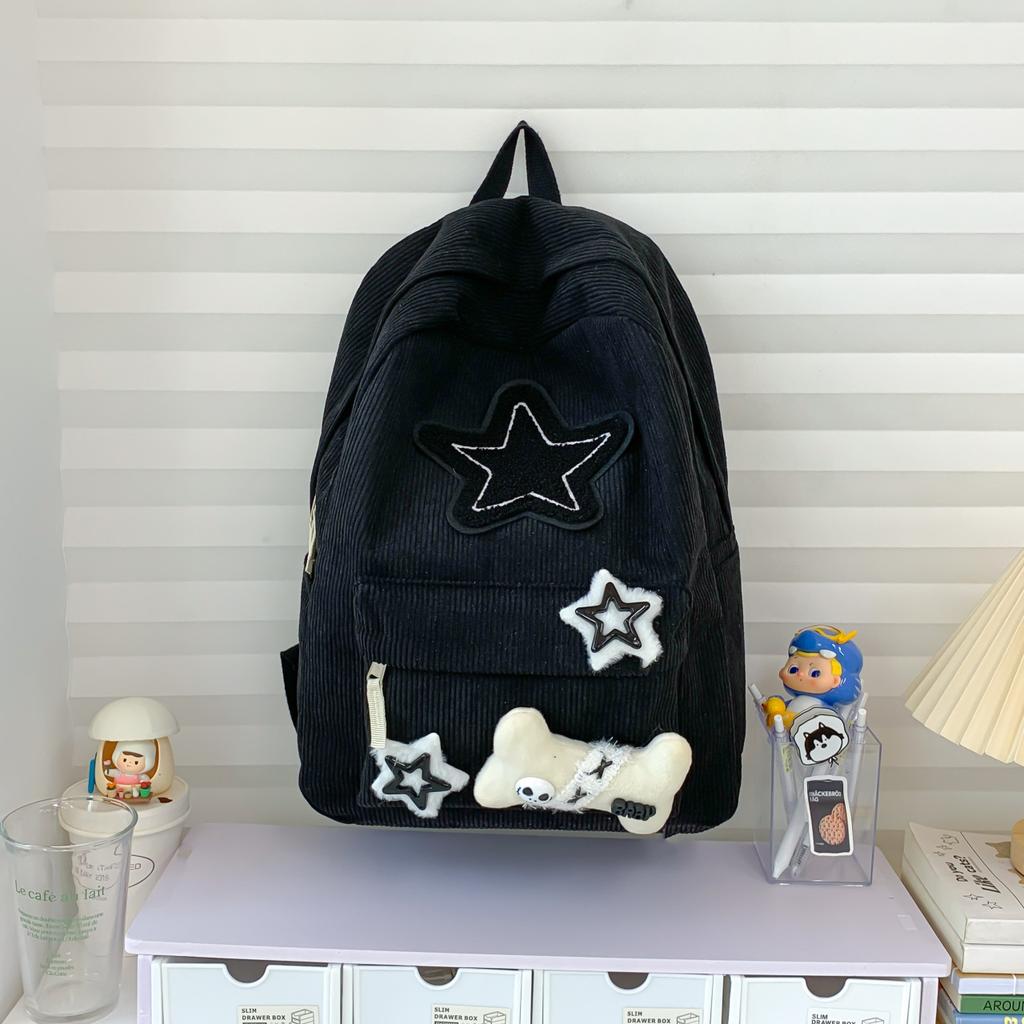 School bag women's velvet ins large capacity star computer backpack niche design junior high school high school student backpack