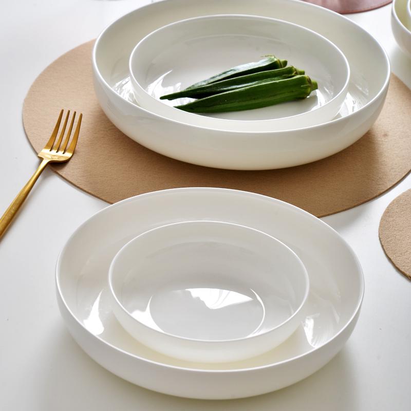 8" Pure White Bone China Deep Salad Bowl & Soup Plate
