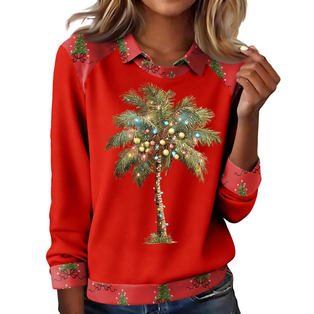 Women's Fashion Christmas Printed Long-Sleeve Pullover Top