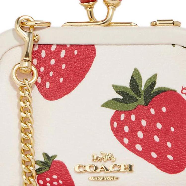 New COACH Card Case Leather Wallet, Card Holder Women's White & Red CH356-IMCAH