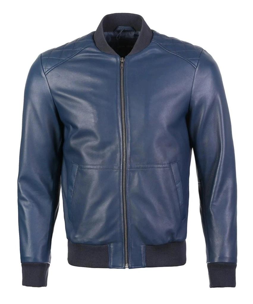 Leather Genuine Men's Bomber Blue Stylish Soft Jacket Handmade Biker Lambskin