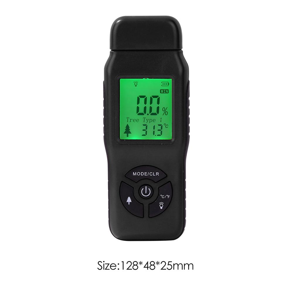 Digital Wood Moisture Meter LCD Display with Backlight Timber Humidity Tester Moisture Content Temperature Detector Wood Types Selectable