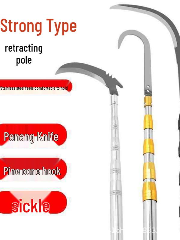 Outdoor Fishing and Fruit Picking Telescopic Pole with Net, Hook, and Sickle, Adjustable from 1.5 To 7 Meters.