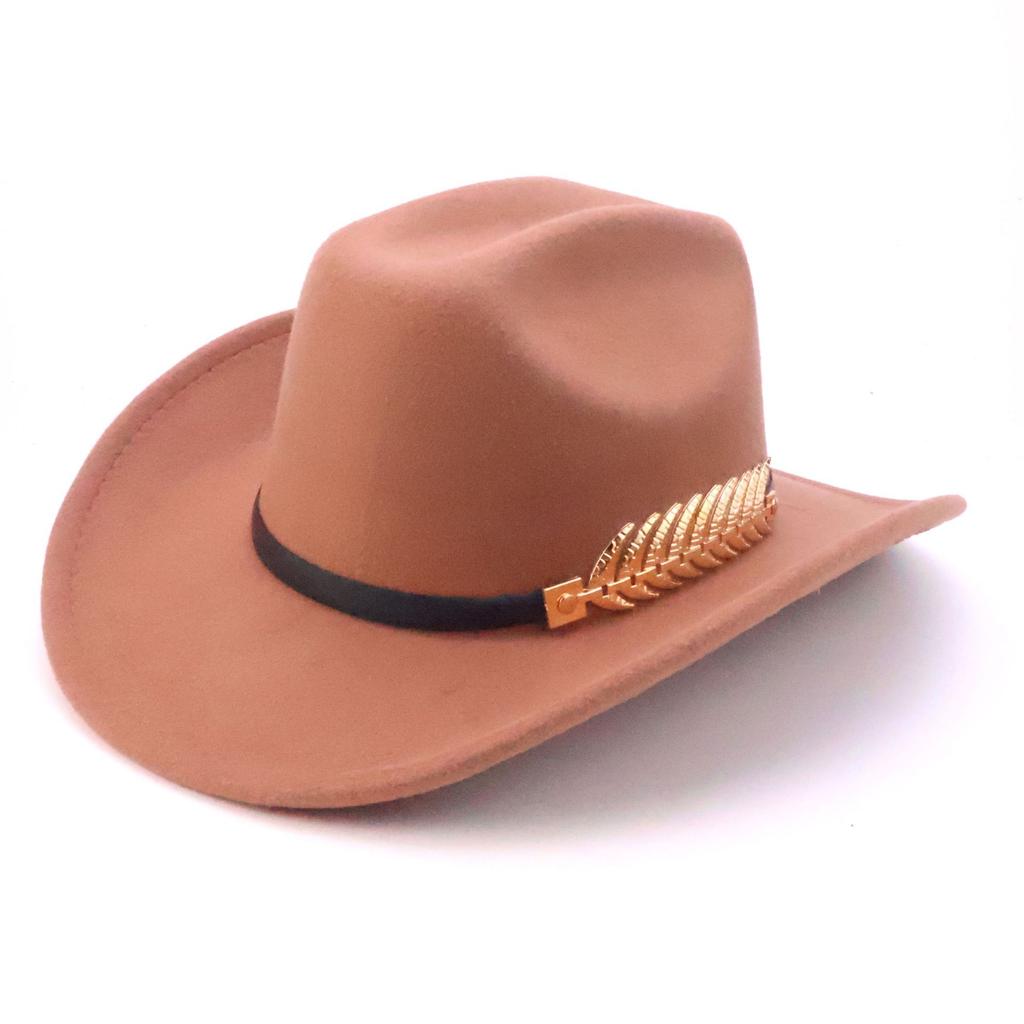 New Western Cowboy Hat Fashion Accessories One-word Wool Hat British Versatile Trend Cowboy Hat