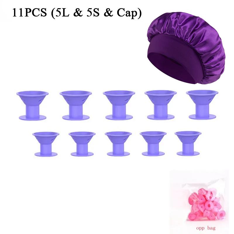 

Heatless Hair Rollers with Sleep Cap Set Non-slip Lazy Curlers Soft Rubber Satin Hair Bonnet DIY Curly Hair Styling Accessories