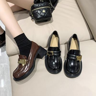 Nowe buty Lolita damskie wsuwane kwadratowe wysokie obcasy solidne skórzane buty Oxford dla kobiet mokasyny na co dzień Plus rozmiar
