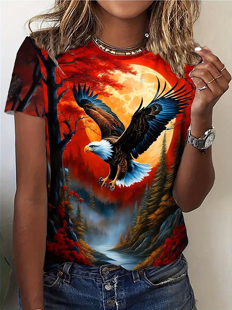 Loose Crew Neck Top Fashion Printed Short Sleeve Casual T-Shirts Women’s