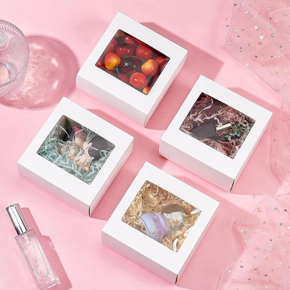 18pcs Square Foldable Creative Cardboard Box Gift Box with Window White 12x12x5.95cm