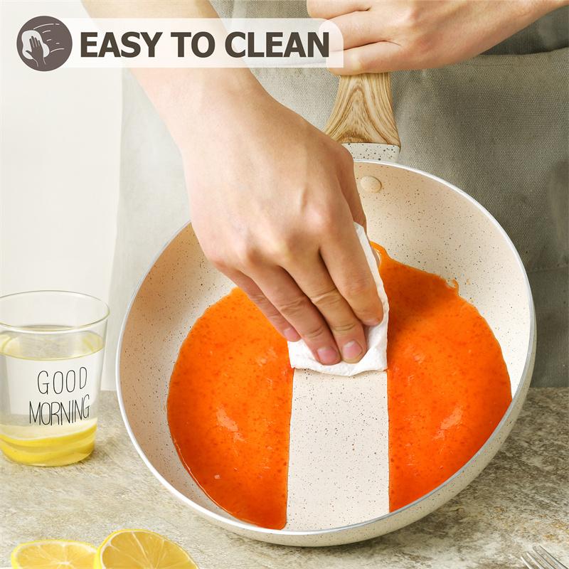 MICHELANGELO 8/9.5/11inch Granite Frying Pans Sets White Non Stick Pan with Anti-Scald Handle Omelette Pan Induction Compatible