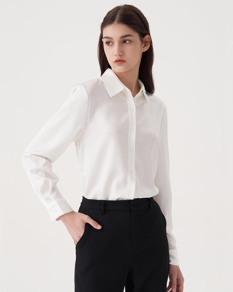 dress dress long for job business no shape new white M [YASHIGE] Blouse, shirt, shirt, women's, sleeve, plain, commuting, hunting, office, uniform,