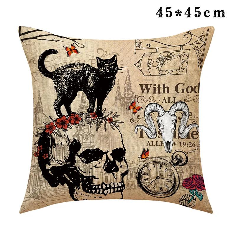 Halloween Pumpkin Scarecrow Pillowcase Black Cat Crow Skull Linen Sofa Cushion Cover Ghost Festival Home Decorative Pillow Case