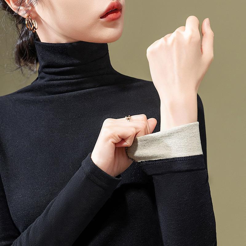 High-neck Silk Cashmere Base Shirt for Women New Women's Furry Long-sleeved Thermal Inner Waist Top