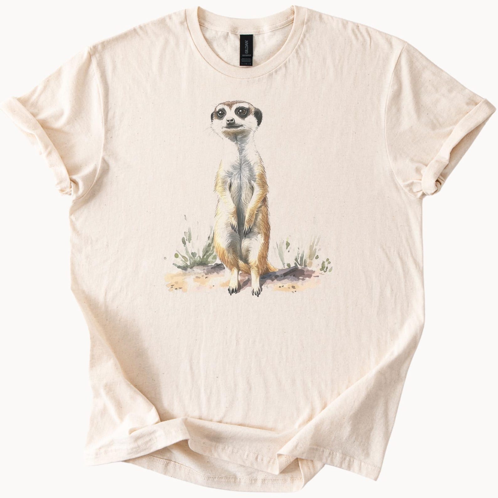 Meerkat Graphic T Shirt Watercolor Animal Art Nature Wildlife Illustration Cute Standing Meerkat Tee Gift for Animal Lovers Casual Shirt 100