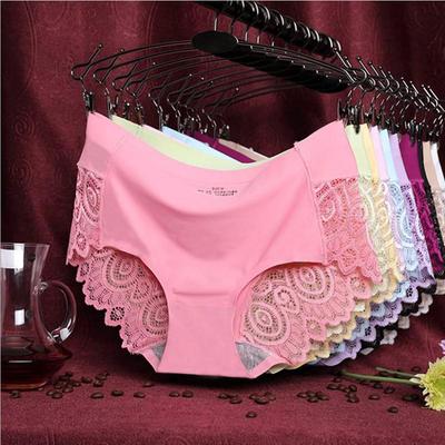 Women Sexy Underwear Mid-waist Underwear Lace Pure Color Cotton Ladies Underwear Briefs