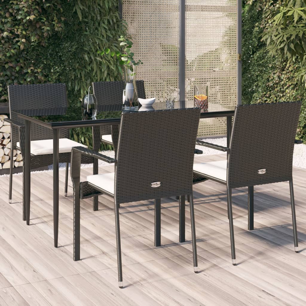 Vidaxl 5-Cz. Garden Furniture Set With Cushions, Black, Poly Rattan