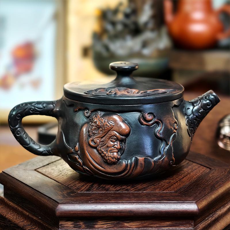 

Dharma Purple Pottery Vintage Handmade Teapot Керамический резной чайник Kung Fu Teapot Одиночный чайник Наборы для приготовления чая Pu er Чайник