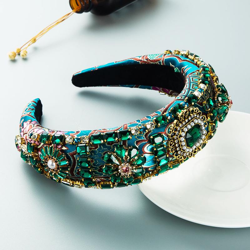 

Гармоничный Баррочный Стиль Красочный Камень Вышитая Толстая Повязка на Голову