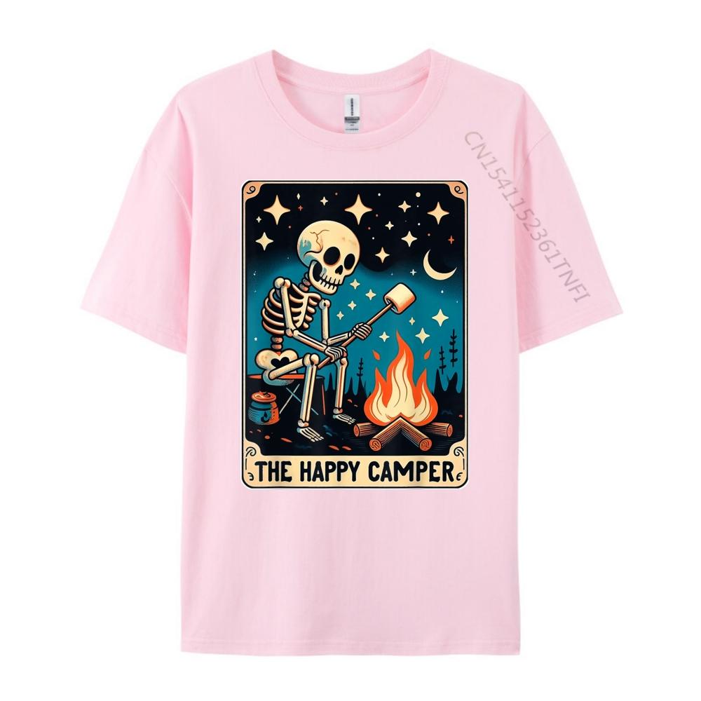 Happy Camper Tarot Card Skeleton Camper Funny Camping Fall Clothes Aesthetic Mens TShirts Cinco de Mayo