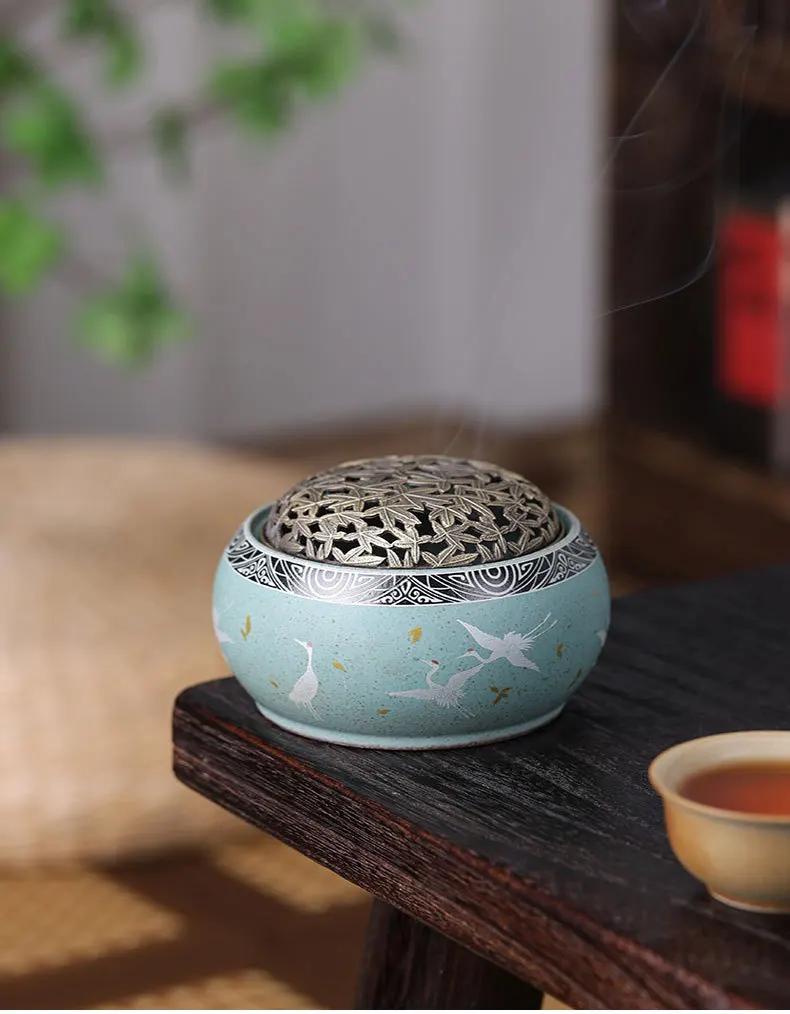 Ceramiczny piecyk do aromaterapii Dekoracja domu Wnętrze Ceremonia parzenia herbaty Miejsce na kadzidło Stop Miedź Piecyk do aromaterapii