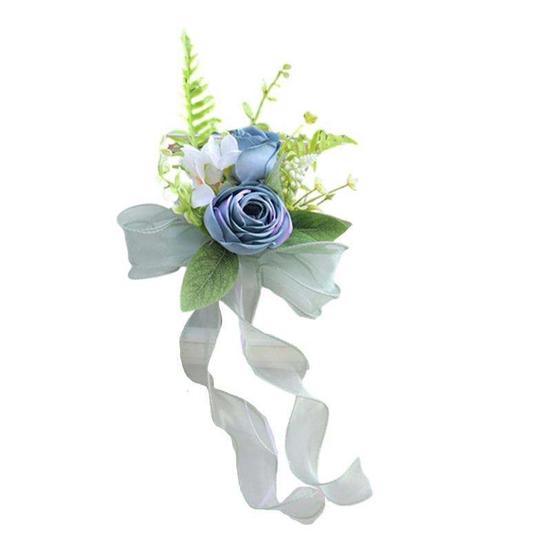 Elegant Blue Bridal Car Mirror Plant Ornament Synthetic Cloth Arrangement For Outdoor Wedding Event