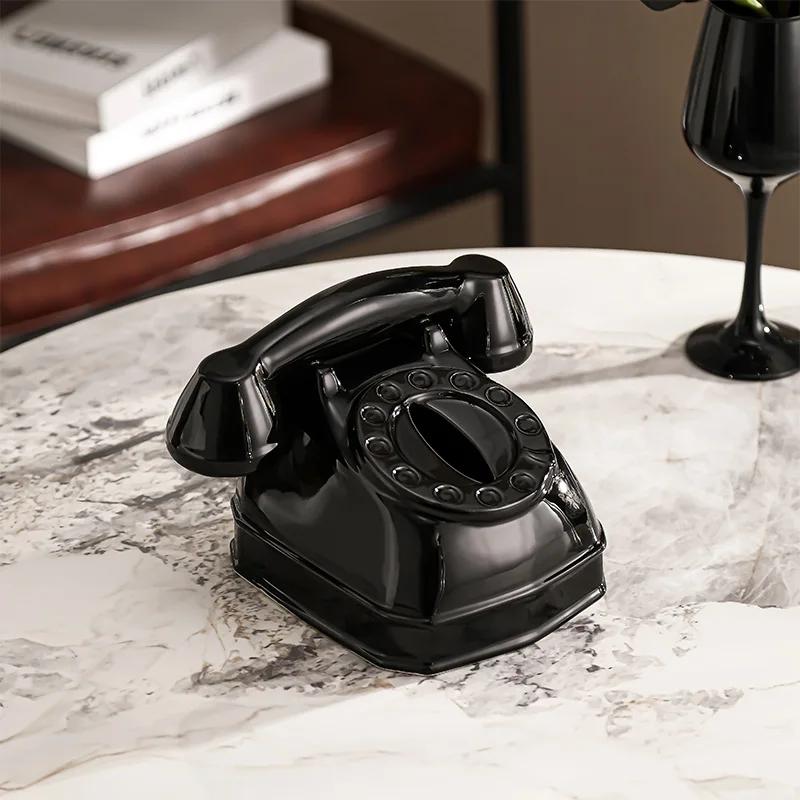 Telephone Shape Ceramic Tissue Box Napkin Paper Box Desktop Removable Tissue Box Tissue Storage Boxes Creative Tissues Container
