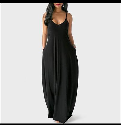 Women's Sleeveless Maxi Dress Spaghetti Strap Solid Color Long Dress Casual Loose Fit Summer Beach Dress