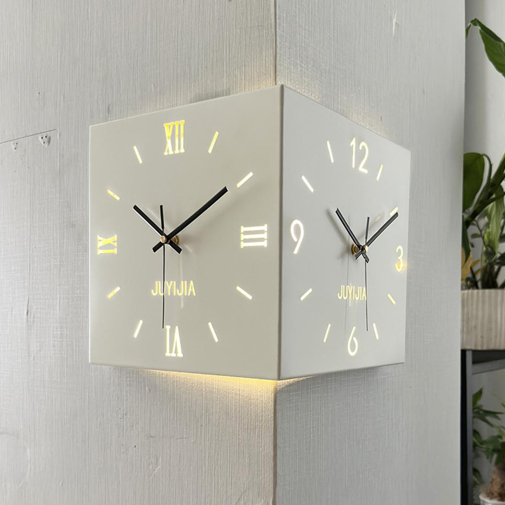 Corner Clock Iron Double Sided Corner Wall Clock With Light For Dining Room Living Room Office Construction Modern Silent Moveme