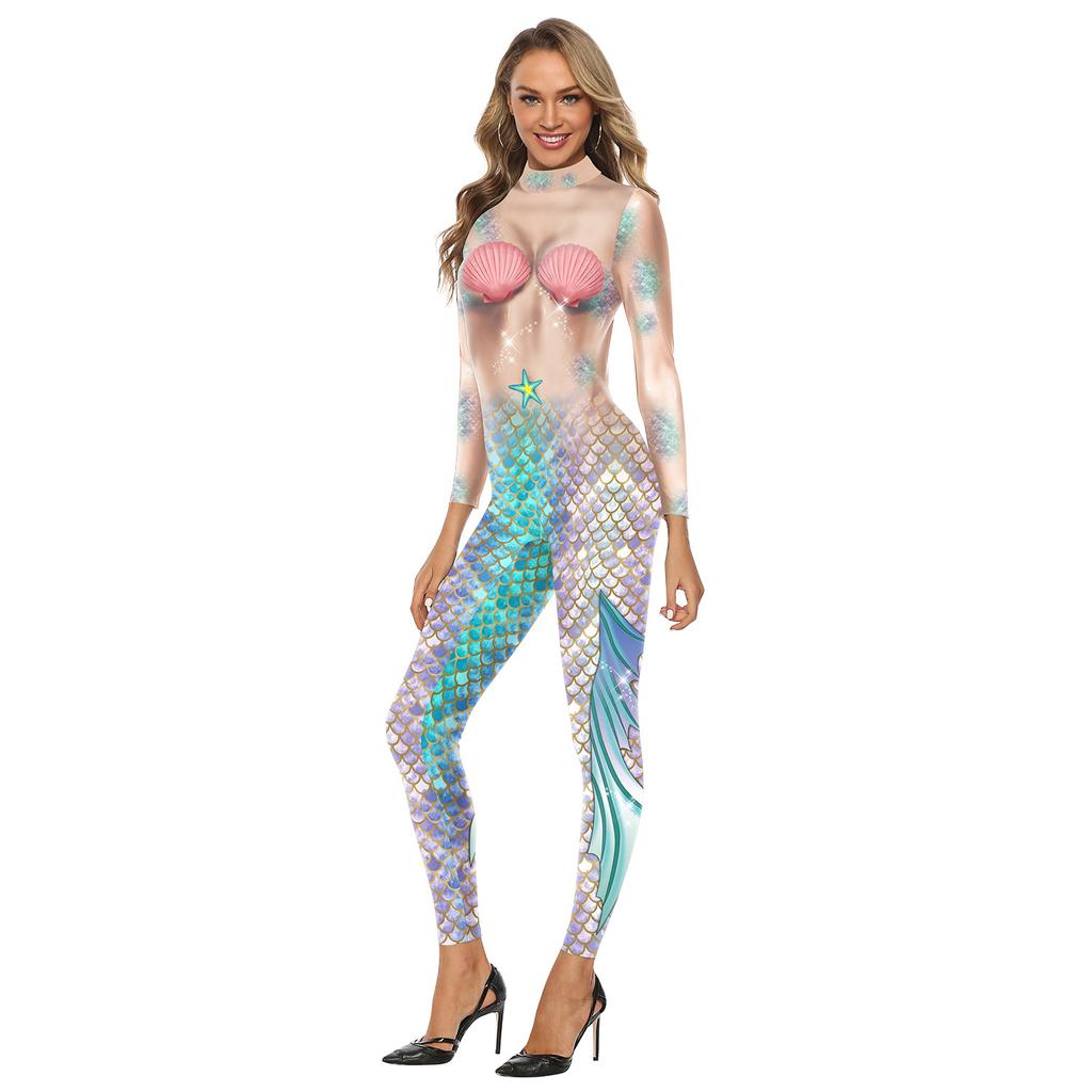 Ozean Fischschuppen Kostüme Erwachsene Halloween Karneval Party Cosplay Outfit Frauen Männer Verkleiden Jumpsuit