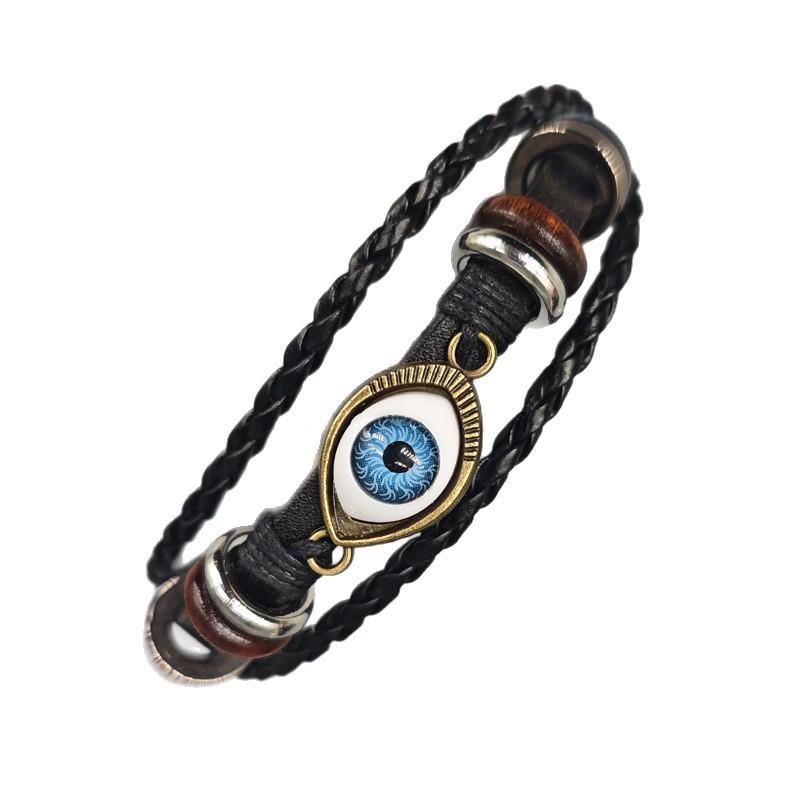 Korean Style Blue Woven Leather Bracelet - Retro Student Design, Popular Personality Bangle