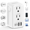 Convertisseur de Tension de Voyage 220V100V Conversion 1 Prise Large + Réducteur 4 Ports USB (2 USB-C) Prise BF O C intégrée Compatible Amérique Europe Sud