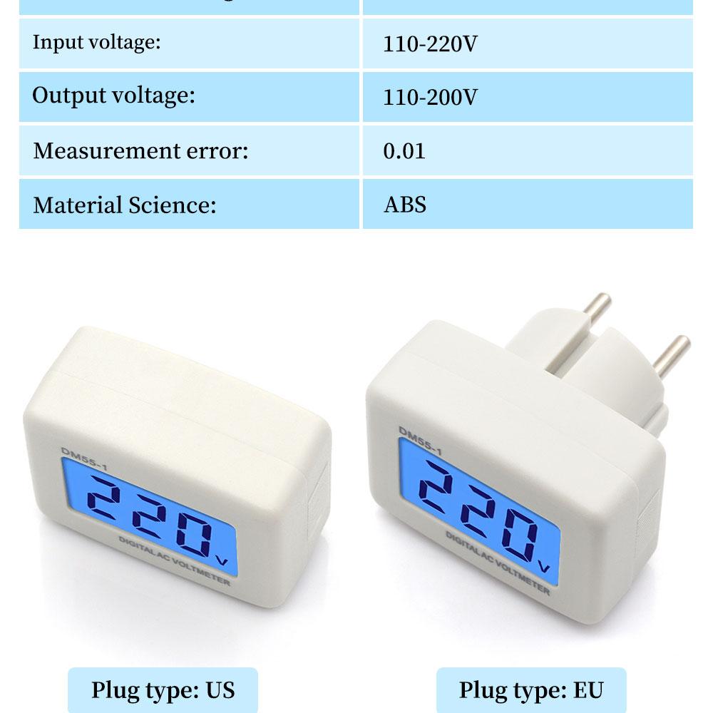 1/5/10PCS Digital Voltmeter EU USA Style Plug Real Time Monitoring of Voltage LCD Display Voltmeter AC100-300V Range DM55-1