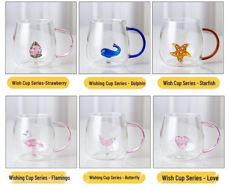 3D Cartoon Animal Glass Cup with Colored Handle - High Borosilicate Household Gift