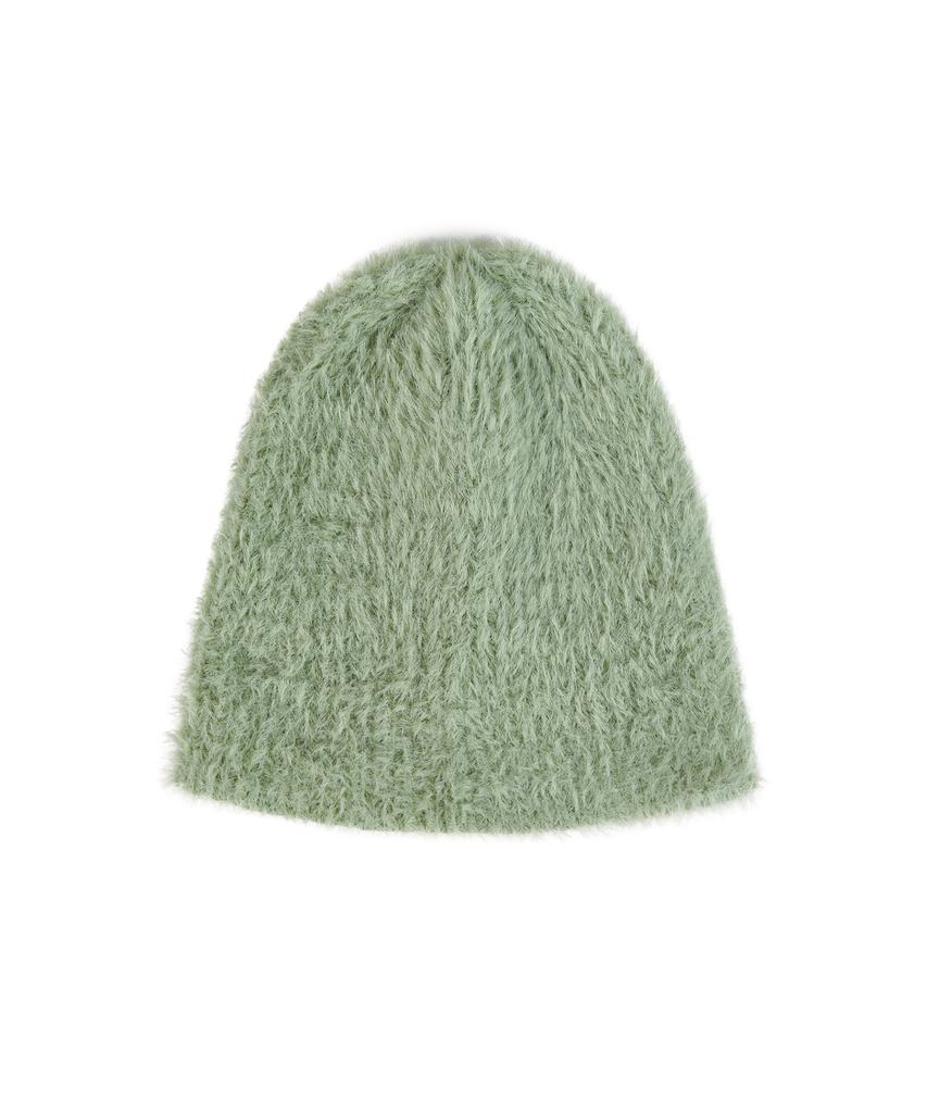 Bajal Va Brooch Soft Angora Beanie Light Khaki