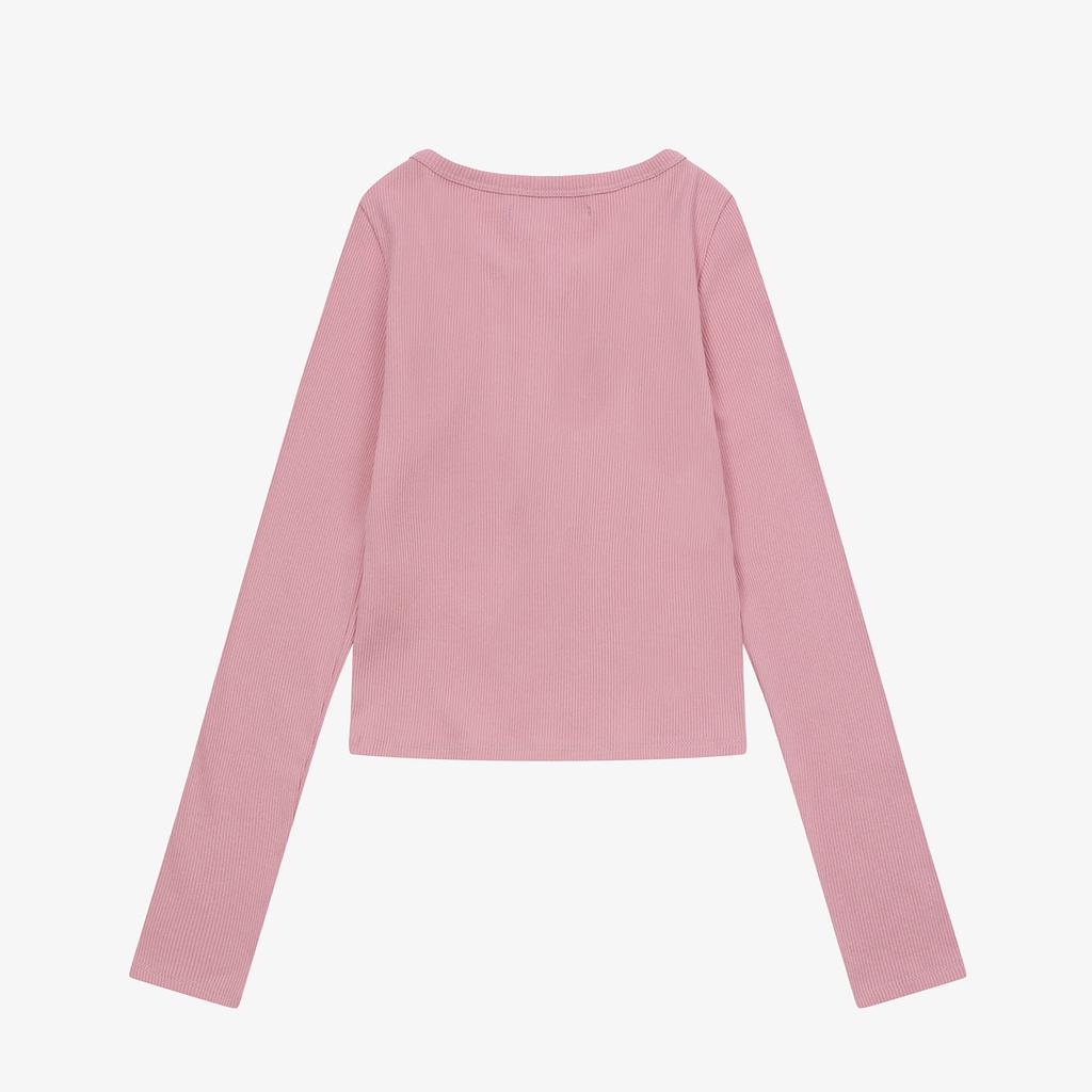 Solteuaenchokollis Ribbed Henley Neck Long Sleeve T-Shirt Pink 4W2511001
