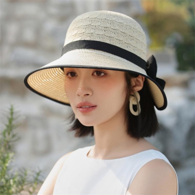 

Женская весенняя соломенная шляпа 2024 с бантом - Складная пляжная шляпа для защиты от солнца для велоспорта One Size бежевый