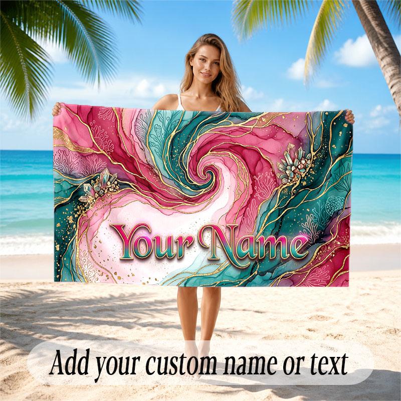 Abstract Personalized Theme Soft Beach Towel Personalized Custom Name Text Towel Portable for Beach Pool Travel