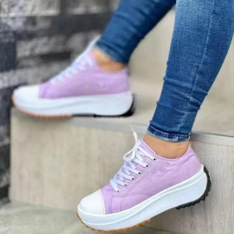 Speedy  Classic White Canvas Shoes Women Sneakers Solid Lace-Up Casual Platform Shoes for Women