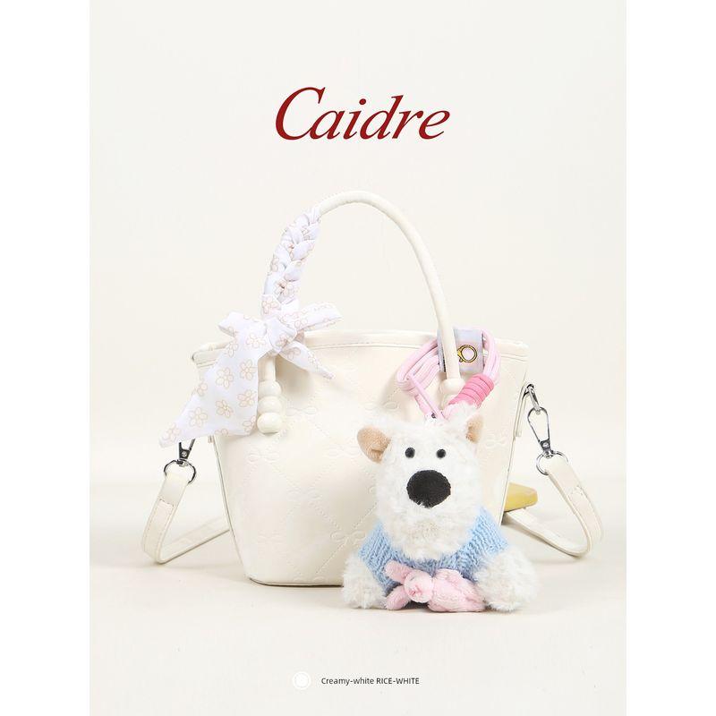 

Caidre South Korea Cute Young Adult Handbags 2025 New Arrival Work Clothing Vegetable Basket Bucket Bag Shoulder Messenger Bag Rice White Belt West Highland Pendant