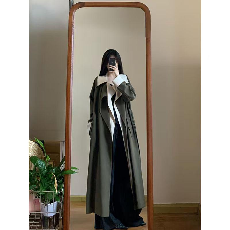 Women's Color Block Trench Coat - British Style for Spring & Autumn