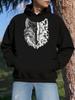 95% Polyester, 5% Spandex Drop Shoulder Cuff Pocket Drawstring Hoodie Sweatshirt, "Double-Sided Wolf" Print Autumn Unisex Loose Fit Factory-Made Sweat
