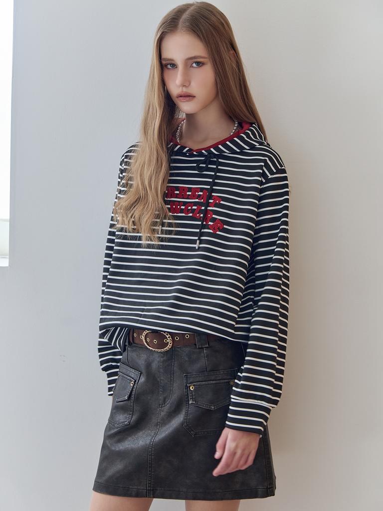 Striped Embroidered Lettering Hoodie