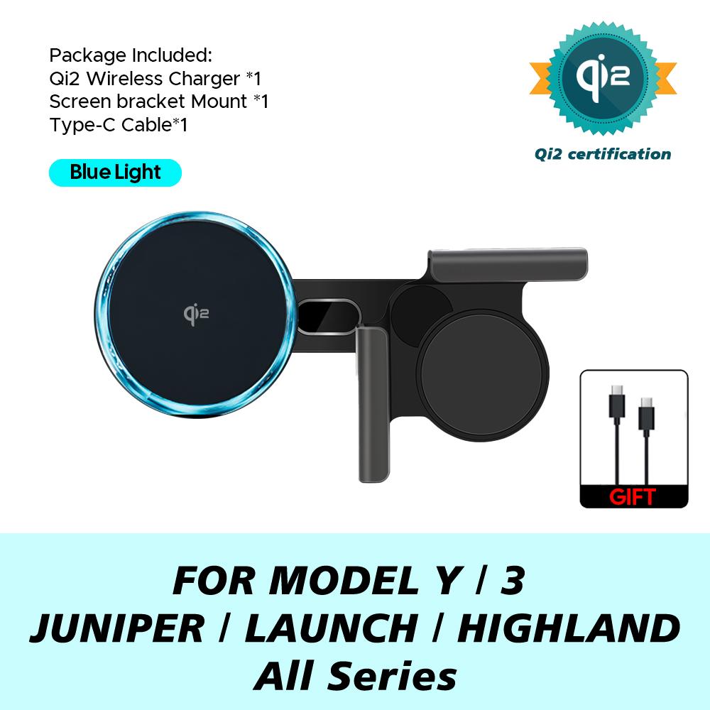 Qi2 15W Magnetic Wireless Charger Phone Holder Screen Mount Compatible with MagSafe For Tesla Model Y 3 Juniper Launch 2026 2025 Qi2