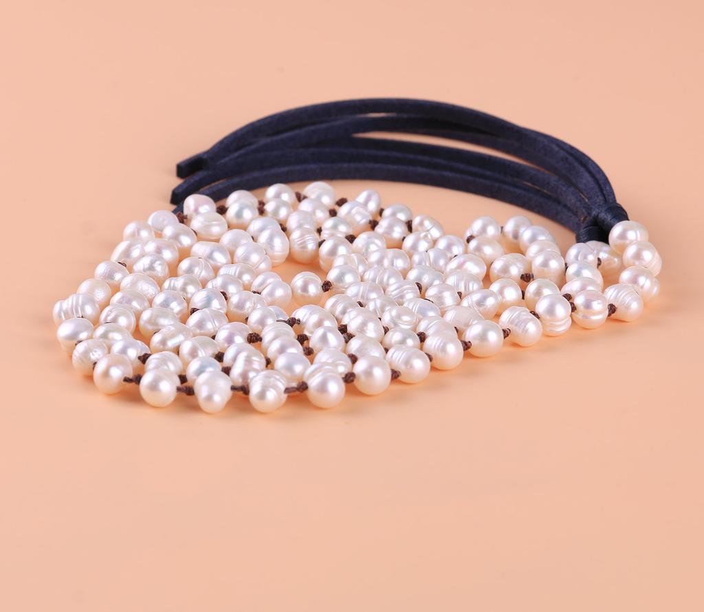 KELITCH June Birthstone Pearl Necklace for Women, Long Beaded Necklace with Tassel (Lake Blue)